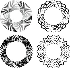 Set of black different zigzag wavy lines in circle form. Geometric art. Trendy design element for logo, tattoo, sign, symbol, web pages, prints, posters, template, pattern and abstract background