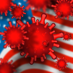 Coronavirus in USA theme. Raster red wallpaper