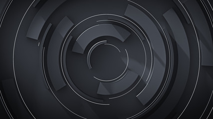 Black rotating circle elements 3D rendering illustration
