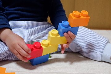 child playing with blocks