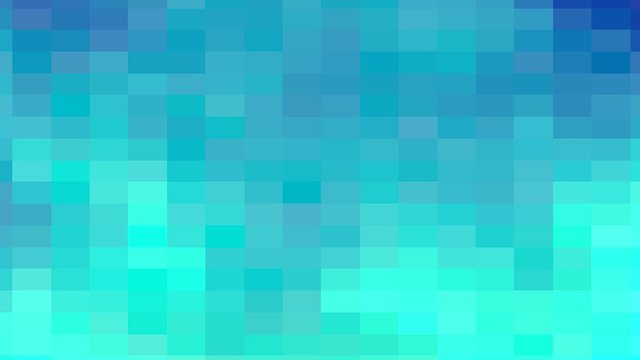 Turquoise, blue, teal mosaic animated pixelated gradient background in motion moving slowly