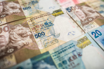 hong kong dollar notes on white background.