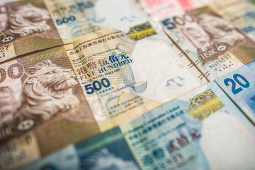 Obraz premium hong kong dollar notes on white background.
