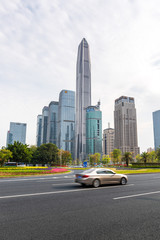Urban scenery and road traffic of Shenzhen Futian CBD