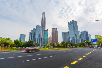 Fototapeta na wymiar Urban scenery and road traffic of Shenzhen Futian CBD