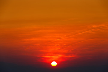 Majestic sunset sky over the mountains landscape