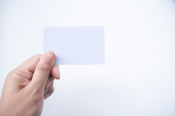 Fototapeta premium Hand hold blank business card or credit card. 