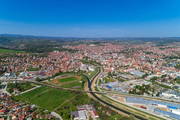 Fototapeta na wymiar Valjevo, Aerial view panorama of City in Serbia