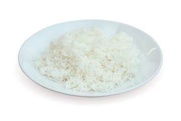 Rice in  plate on a white background