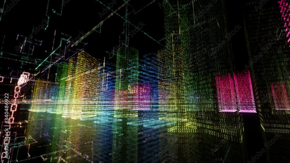 Wall mural abstract virtual city inside a computer system. hologram 3d big data digital city. digital buildings