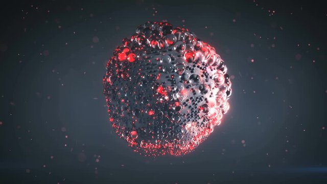 Group of gray and glowing red balls float