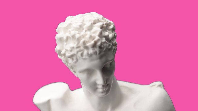 Animated Pop Art Vaporwave Glitching Roman Greek statue colourful, magenta, blue changing colours.