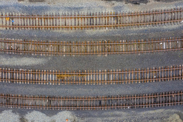 Aerial view of multiple railroad tracks