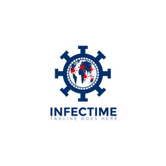 infectime logo, globe time, virus vector