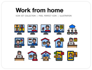 Work from home icons set, Set of icons for web and mobile
