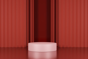 Pink podium with red background. Use for product presentation. 3d rendering - illustration.