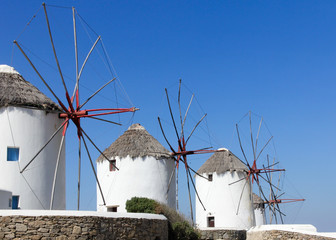 Iconic windmills in Chora, Mykonos, Greece