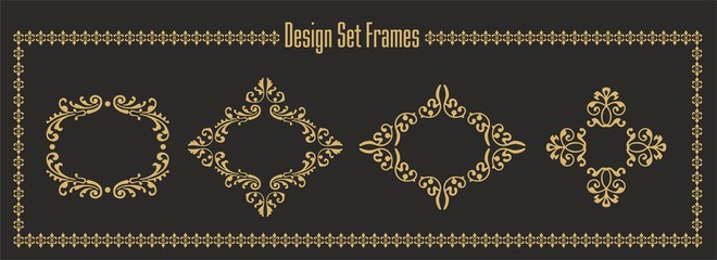 Frames in elegant golden design, collection. Vector illustration.
