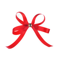 Red satin bow isolated on white background