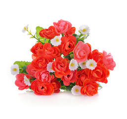 Artificial rose flower isolated on a white background.