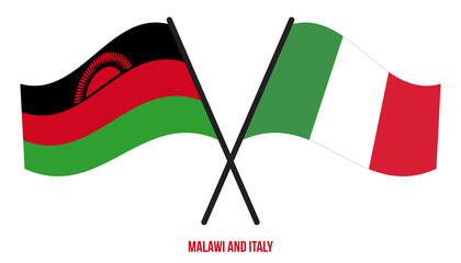 Malawi and Italy Flags Crossed And Waving Flat Style. Official Proportion. Correct Colors