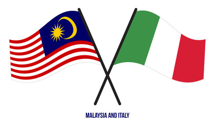 Malaysia and Italy Flags Crossed And Waving Flat Style. Official Proportion. Correct Colors