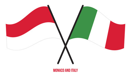 Monaco and Italy Flags Crossed And Waving Flat Style. Official Proportion. Correct Colors