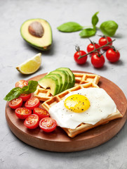 savory waffles with avocado, egg