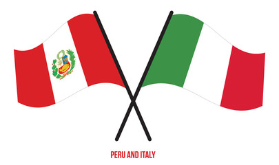 Peru and Italy Flags Crossed And Waving Flat Style. Official Proportion. Correct Colors