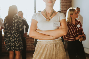 Business person wearing a name tag