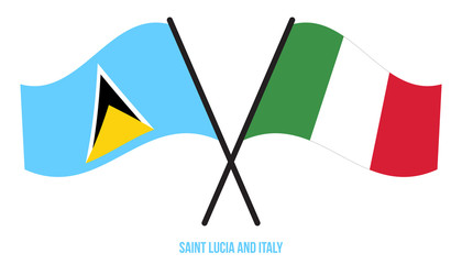 Saint Lucia and Italy Flags Crossed And Waving Flat Style. Official Proportion. Correct Colors