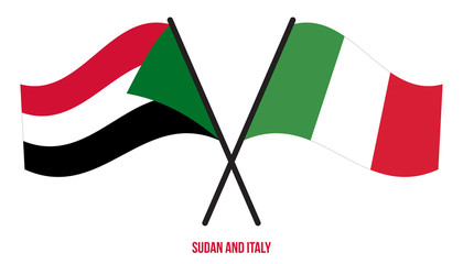 Sudan and Italy Flags Crossed And Waving Flat Style. Official Proportion. Correct Colors