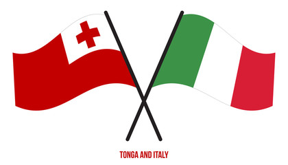 Tonga and Italy Flags Crossed And Waving Flat Style. Official Proportion. Correct Colors