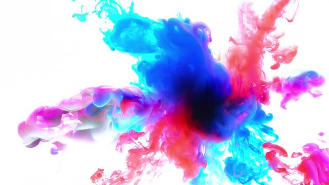 4K ,Color paint drops in water , abstract color mix , drop of Ink color mix paint falling on water Colorful ink in water, 4K footage,
