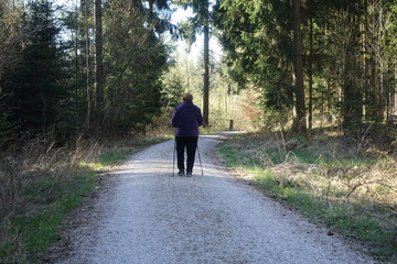 Frau wandert im Wald