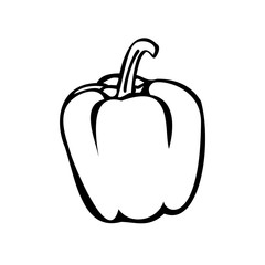 Bell pepper. Black and white vector illustration. Isolated on a white background.