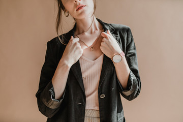 Woman wearing a black blazer
