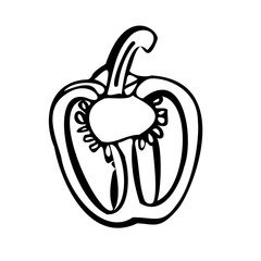 Half a bell pepper. Black and white vector illustration. Isolated on a white background.