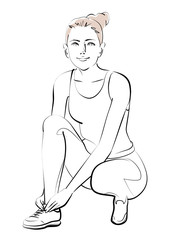 女性_スニーカーの紐を直す