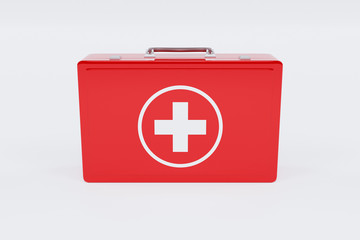 First aid kit box isolated on white background. 3d rendering - illustration.