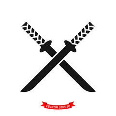 samurai sword icon vector logo template, crossed katana vector icon
