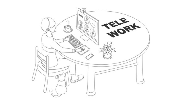 Illustration with telecommuting concept