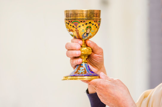 chalice with wine, blood of christ, ready for the communion of the faithful