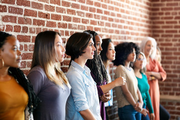 Woman standing in a line
