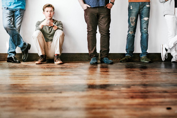 Fototapeta premium Thoughtful boy on the floor