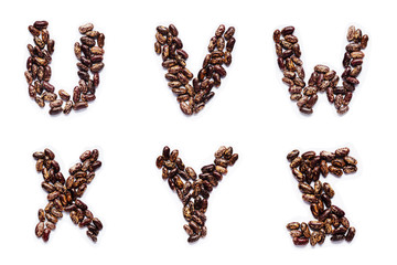 The letters of the alphabet from food on the example of beans
