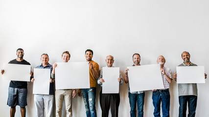 Men with paper mockups wallpaper