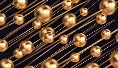 Abstract background with golden lines and spheres, gold beads