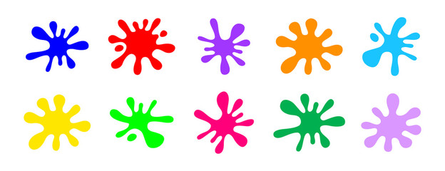 colorful blob colors isolated on white background, primary colors for children learning art, drop splash of primary basic color, blue red yellow and green colors blob splash simple for art symbol