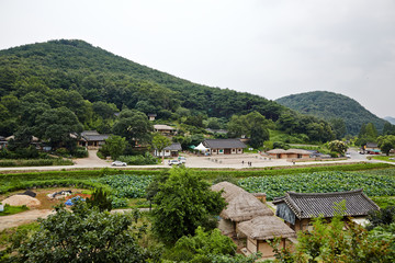 Naklejka premium Yangdong Folk Village in Gyeongju-si, South Korea. A Korean traditional village listed in the World Heritage List. 